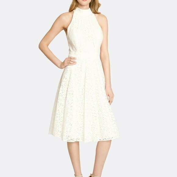 NEW Tahari by ASL Mock Neck Dress with Flare Skirt Ivory Womens Size 10 - Picture 1 of 6